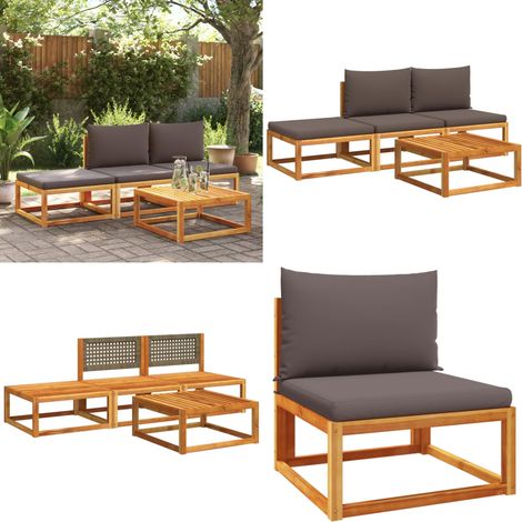 Salon de jardin avec coussins 4 pcs bois d'acacia massif - Ensemble Salon De Jardin - Salon De Jardin Extérieur - Mobilier De Jardin Acacia - Chaise Longue Pliable - Fauteuil De Jardin - Home & Living (1/5)