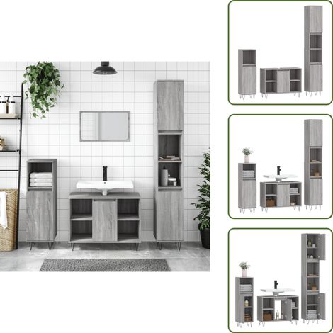 Ensemble de meubles de salle de bain 3 pcs Sonoma gris - Meuble De Salle De Bain - Ensemble Salle De Bain - Vanity - Commode Salle De Bain - Design Moderne (1/5)