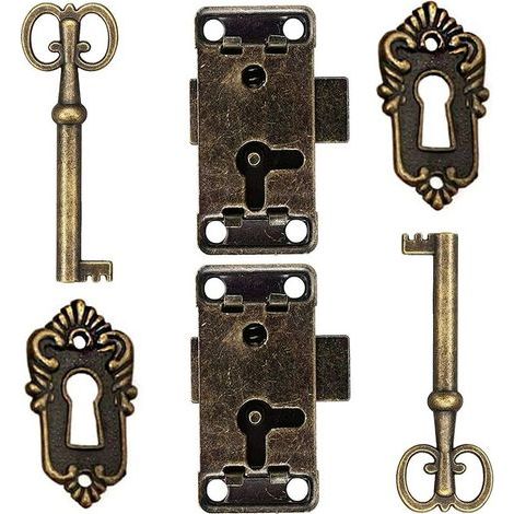 2 Pcs Serrure De Porte D'Armoire Antique Serrure Meubles Verrous Pour Placards DéCoratifs Serrure Avec Clé Trou De Serrure Pour BoîTe En Bois Bijoux Anciens Maquillage Valise Tiroir De Meubles-Devenir (1/5)