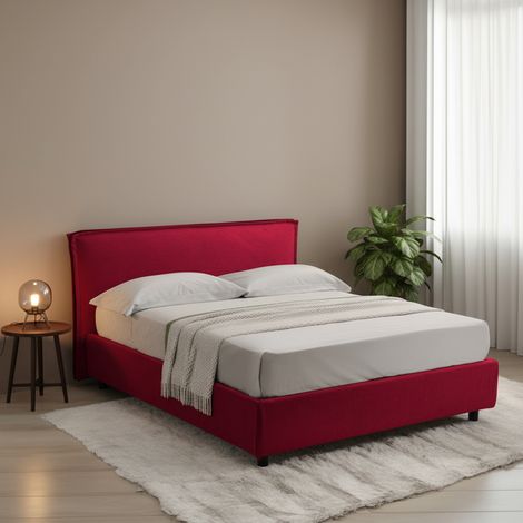 Letto Matrimoniale Brunate, Letto Matrimoniale Materasso Incluso, Sfoderabile Made in Italy, Contenitore, Rosso (1/5)