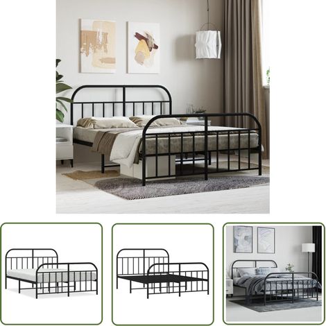 The Living Store Bettgestell mit Kopf- und Fußteil Metall Schwarz 140x200 cm - Metallbettfassungen - Doppelbett Gestell - Boxspringrahmen - Schlafzimmer Möbel - Schwarzes Bettgestell (1/5)
