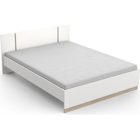 Letto dal Design Minimalista Nord Vicawu - Bianco opaco/Rovere Kronberg