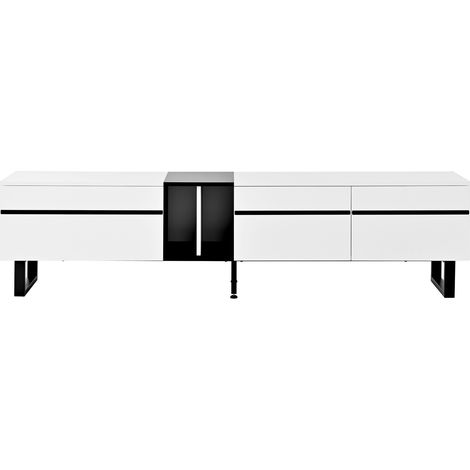 Mueble TV bajo de 180 cm blanco con compartimento abatible, espacios abiertos y dos puertas (1/5)