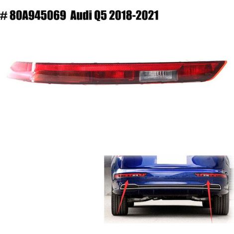 Luz trasera izquierda para Audi Q5 (2018-2021) – Reflector de parachoques de policarbonato rojo – Reemplazo LED – Fácil instalación – 80A945069