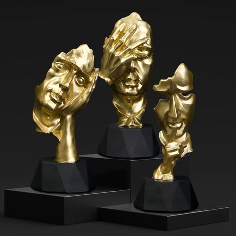 Set de sculptures décoratives modernes en or, statues design, figures en or pour décoration intérieure, art contemporain, cadeau élégant (1/5)