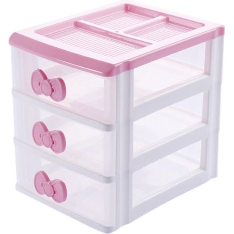 Bonito organizador de cosméticos colorido para niñas，de 3 niveles，bonito organizador con asas de lazo，mujeres y niñas (rosa) (1/2)