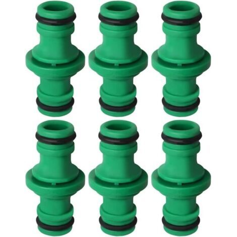 Lot de 6 connecteurs de tuyau à double prise, connecteurs de tuyau d'arrosage verts, adaptés au lavage de voiture et au raccordement de tuyau d'arrosage (1/4)