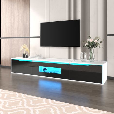 Armoire TV,armoire TV très brillante,noir et blanc assortis aux couleurs,avec éclairage LED changeant de couleur.