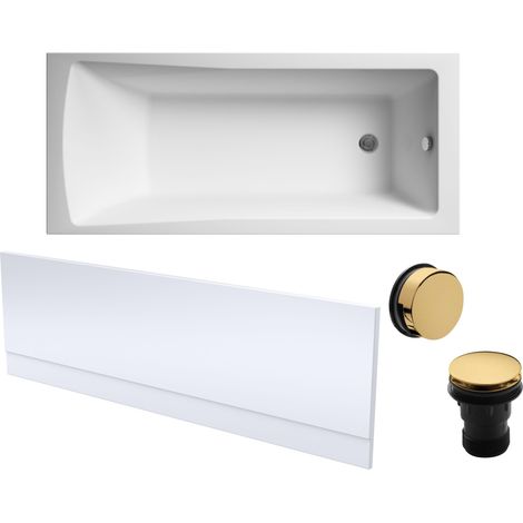 Square Single Ended 1700x700 with Leg Set & Brushed Brass Waste & Front Bath Panel