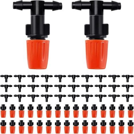 Pair 30 Pièces Buse d'atomisation Joints en Té, Brume Arrosage T Joints, T Type Atomisant Buse, Brume Arrosage T Joints pour Parterres de Fleurs, avec Joints en Té, Orange (1/4)