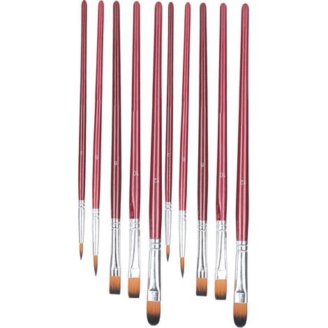 Ensemble de 10 pinceaux d'artiste pour peinture à l'huile, acrylique, aquarelle et gouache, couleur bordeaux. (1/5)