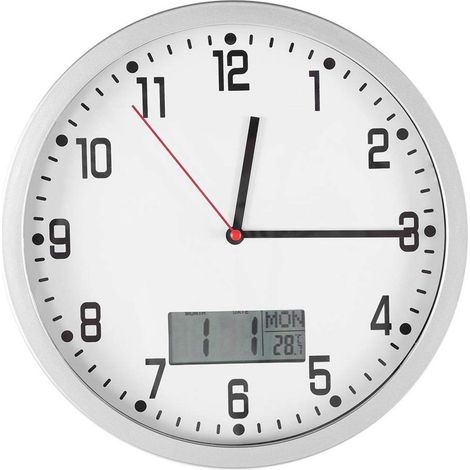 Horloge murale de 25 cm avec affichage numérique de la température de la date, décor de montre murale moderne multifonctionnelle, horloge sans tic-tac pour la chambre à coucher du bureau à domicile (1/5)