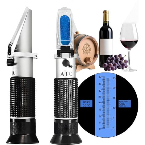 Vin Refractomètre,Hand Held Brix/Alcool Réfractomètre avec ATC pour Fabrication Brassage de la Vin, Échelle Double (Brix 0–40%, Alcool 0–25%) (1/5)