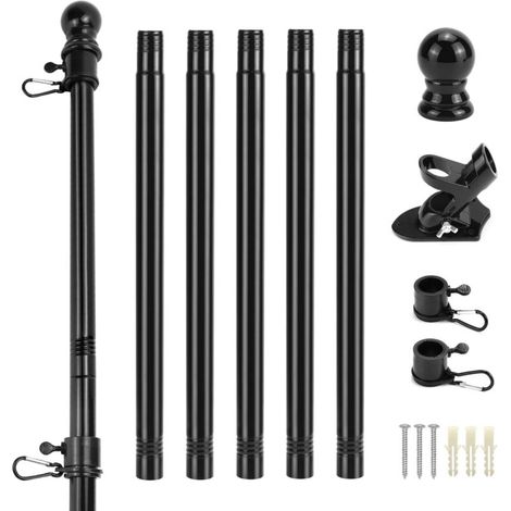 Outdoor Flagpole Kit - 180cm Metal Flagpole with Wall Bracket, Elbow Head and Rotating Ring - 45°/90° Suspension - Adjustable Length (1/5)