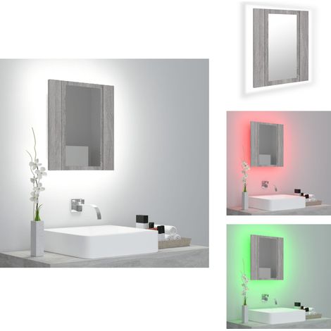 Armoire à miroir LED de salle de bain sonoma gris 40x12x45 cm - Meuble Salle De Bain - Armoire Miroir Led - Meuble Rangement Salle De Bain - Miroir Lumineux - Éclairage Rvb (1/5)