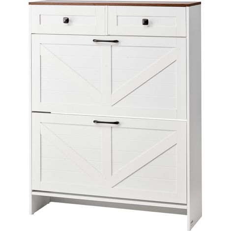 VEVOR Scarpiera con 2 Cassetti Pieghevoli, Scarpiera in Stile Rustico con 2 Cassetti e Dispositivo Antiribaltamento, Organizer per Scarpe Indipendente per Ingresso, Camera da letto, Soggiorno, Bianco
