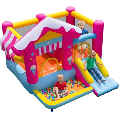 COSTWAY Château Gonflable avec Toboggan et Trampoline, Intérieur Extérieur