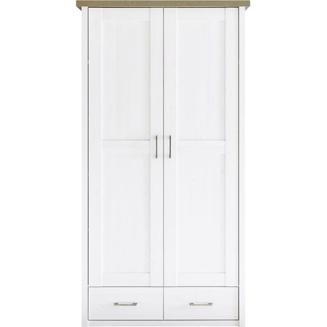 Kleiderschrank im Landhaus Design LUND-78 in Pinie weiß Nb./Trüffel Eiche Nb., B/H/T: ca. 106/201/55 cm (1/5)