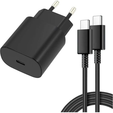 Lot de 3 chargeurs rapides Samsung 25 W – Adaptateur USB-C compatible + câble de 1 m, noir (lot de 3 Samsung 25 W) (1/5)