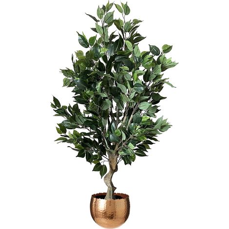 100cm Premium Artificial Ficus Twist Tree Copper Curve Planter (1/5)