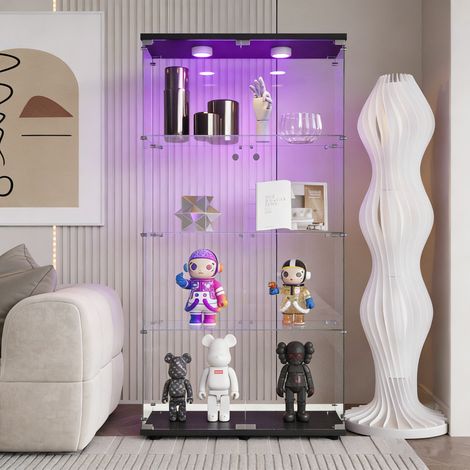 BLANKETSWARM - Vitrine en verre avec LED, 80x37x164 cm, Armoire vitrine de collection à serrure, Meuble vitrine verre moderne 4 étagères et 2 porte pour salon, chambre ou bureau, Noir (1/5)