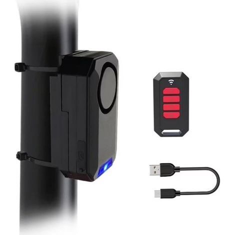 Alarme antivol pour vélo, alarme pour vélo électrique à volume élevé (135 décibels), alarme sans fil avec télécommande. Noire. (1/5)