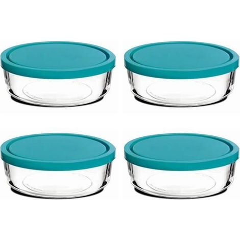 Boîtes de conservation - JUANIO - Lot de 4 - Verre alimentaire - Couvercle hermétique - Ø 23 x H 9,6 cm (1/4)