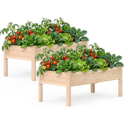 COSTWAY Letto Da Giardino Aiuola Rialzata Fioriera Da Esterno Autoportante Legno Abete Lettino Di Piantagione Portapiante Da Patio Cassone Per Orto Supporto D (1/5)