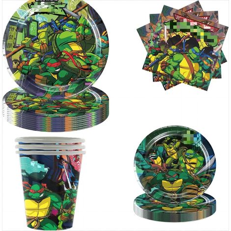 Fournitures Fête Turtles Fêtes à Thème Assiette de Diner Ensemble Vaisselle Réutilisable Vaisselle Vaisselle Anniversaire Fournitures De Fête Turtle Pour Enfants (A) (1/4)