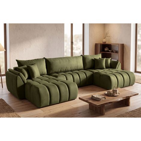 Wohnlandschaft mit Schlaffunktion COLLIN Sofa in Stoff Monolith Olivgrün (1/5)