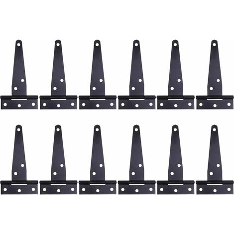 12 Pcs 4 Pounces Charnières en T laquées Noires, Charnière en T Robuste, Charnières de Portes en Bois, Métalliques Fer Antirouille Charnières de Porte avec Vis pour Portes de Grange, 100 mm (1/4)