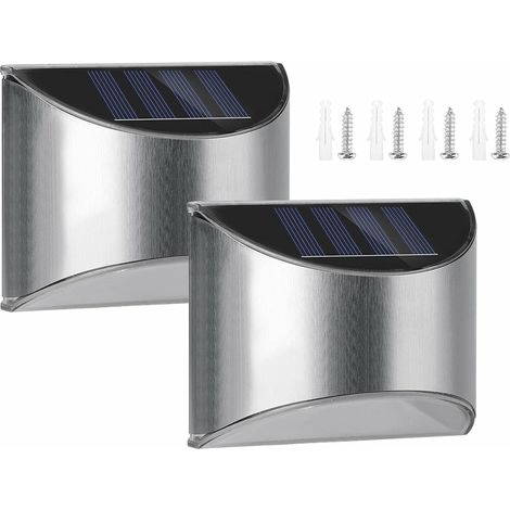 Appliques Murales solaires d'extérieur, lampe de sécurité murale solaire à LED en acier inoxydable, éclairage étanche super lumineux pour terrasse, clôture, patio, porte d'entrée, escalier (blanc, 2 p (1/5)