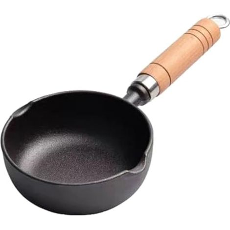 Pot de fusion en fonte, mini casserole antiadhésive, poêle en fonte, poêle à œufs avec manche en bois, pour cuisine et camping (13x5cm) (1/5)