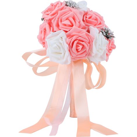Bouquet de mariée fleurs artificielles PE orange rose pour décoration mariage maison bureau scène (1/5)