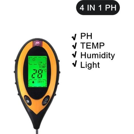 Testeur Ph Sol - Mesure Ph Tds Ec Humidite Temperature 4-en-1 - Pour Jardinage Agricole Serre - 1 Unite