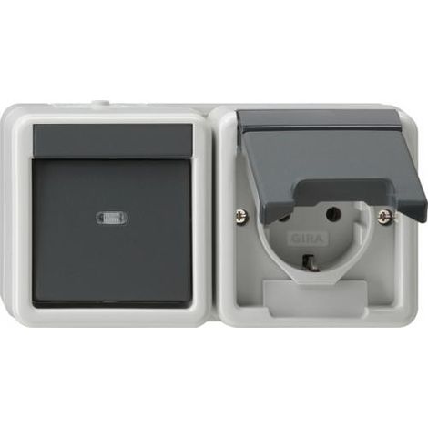 GIRA 417730 KOMBINATION WIPPSCHALTER/SCHUKO-STECKDOSE 16 A 250 V WAAGERECHT MIT KLAPPDECKEL UNIVERSAL-AUS-WECHSELSCHALTER, GRAU