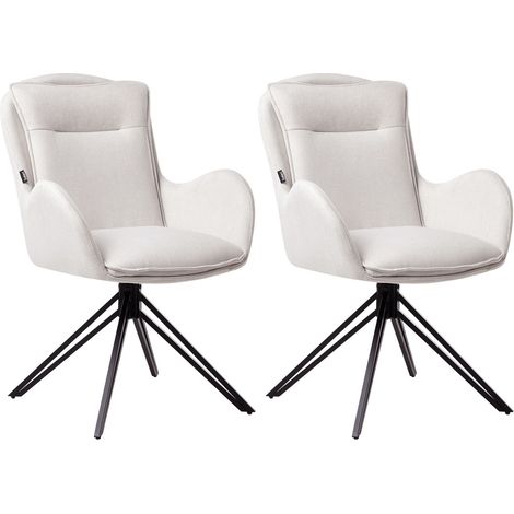 Sedie girevoli da pranzo moderne in tessuto Set di 2 Sedute imbottite Gambe in metallo nero Beige chiaro Avelar