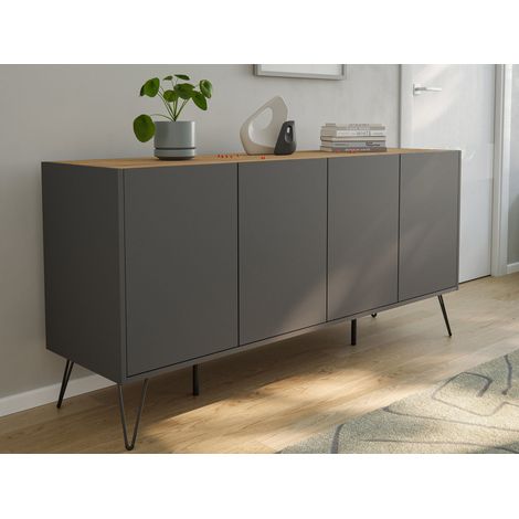 Kommode Maxim 155cm stehend 4 Türen Grafit/Eiche Top