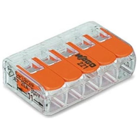 MINI BORNE DE CONNEXION À LEVIER 5 x 0.2 - 4 mm² POUR TOUT TYPE DE CÂBLE (1/4)