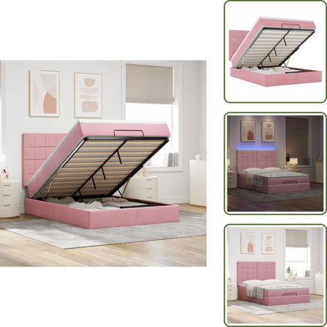 Letto con stoccaggio - vidaXL Struttura Letto Pouf con Materassi Rosa 140x190 cm in Velluto - Coprimaterasso lavabile