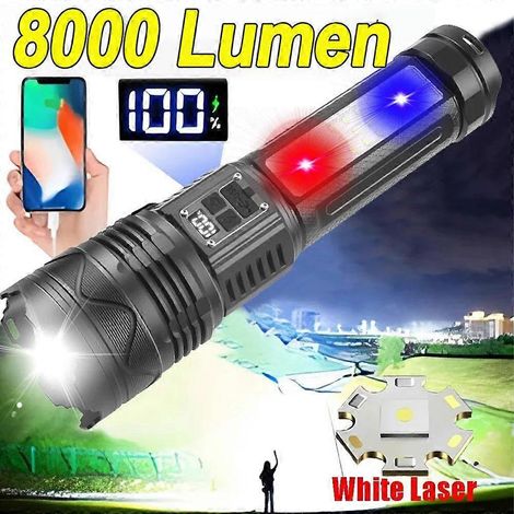 Lampe torche LED haute puissance 8000LM rechargeable USB longue portée, lampe de poche, lanterne de camping d'extérieur avec batterie externe ( ) (1/5)