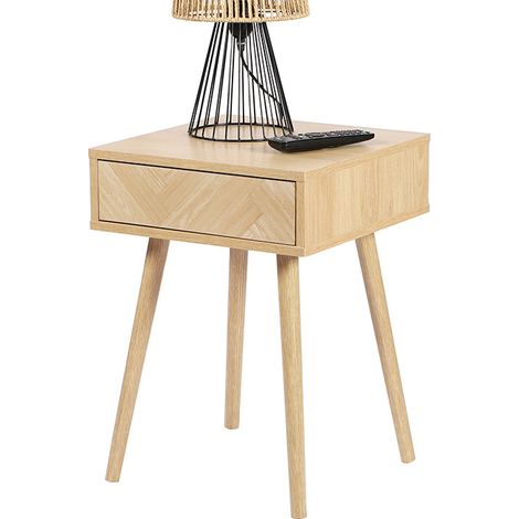 Table de Chevet avec Tiroir Push-Pull – Table de Nuit Design Scandinave en Bois et Métal (1/4)