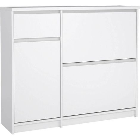 Dmora - Scarpiera Maxime, Mobile portascarpe, Armadio da ingresso multiuso, Mobiletto per calzature, 109x32 h93 cm, Bianco lucido (1/5)