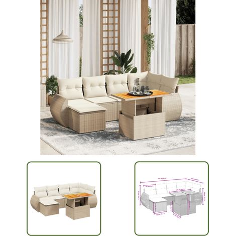 The Living Store 7-tlg. Garten-Sofagarnitur mit Kissen Beige Poly Rattan - Gartenmöbel Set - PE-Rattan Möbel - Outdoor Lounge - Gartenlounge - Terrassenmöbel (1/3)