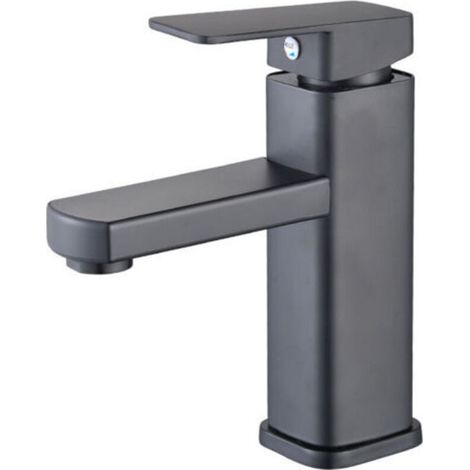 Robinet Lavabo Cascade Noir, Haut Mitigeur Vasque à Poser Salle de Bain, Robinetterie Grand Bec Carré en Laiton, Eau Chaude et Froide Disponible