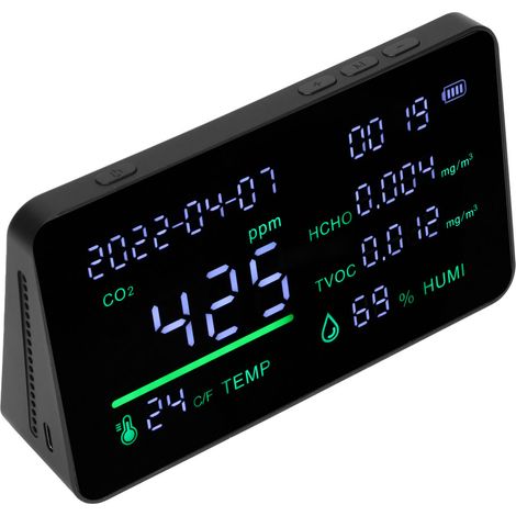 Détecteur de CO2 précis, données en temps réel, moniteur de qualité de l'air pour la maison et le bureau, détection de la température et de l'humidité, noir (1/5)