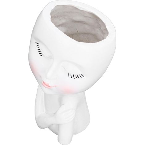 Pot de fleurs en résine haute densité, motif visage de fille aux yeux fermés, avec trou de drainage. Pot de fleurs polyvalent pour bureau, jardin et maison, blanc. (1/5)