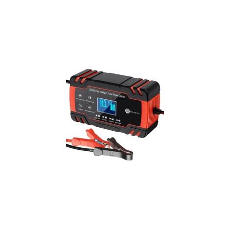 Caricabatterie intelligente 12V/24V 8A, mantenitore di carica portatile con funzione di riparazione automatica e display LCD, per auto, moto, camion, AGM, gel, elettrolita liquido, SLA (nero/rosso)