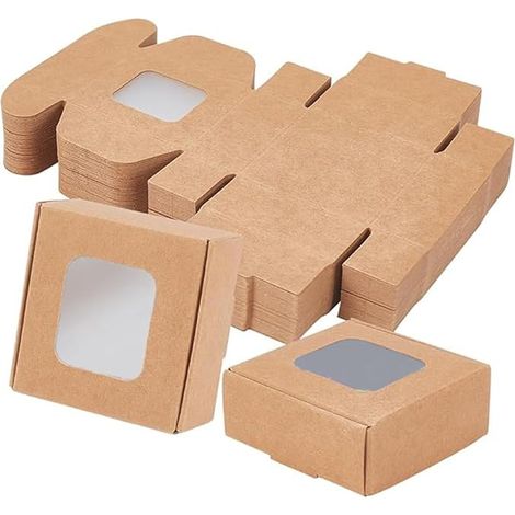 48 Pack Kraft Brown Folding Gift Boxes with Clear Windows 5.5 x 5.5 x 2.5 cm (1/5)