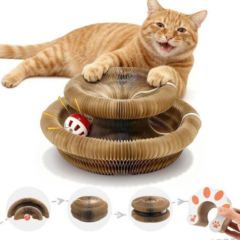 Arbre A Chat - Griffoir En Carton Ondulé Avec Balle Et Clochette - Pour Chat - 1 Pièce (1/5)